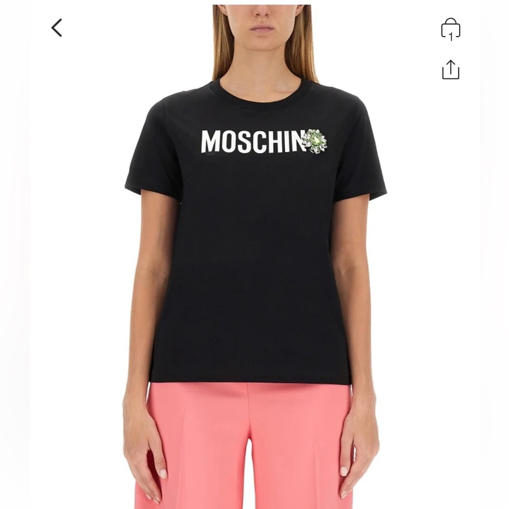 Moschino Black T-Shirt with Pink Accents